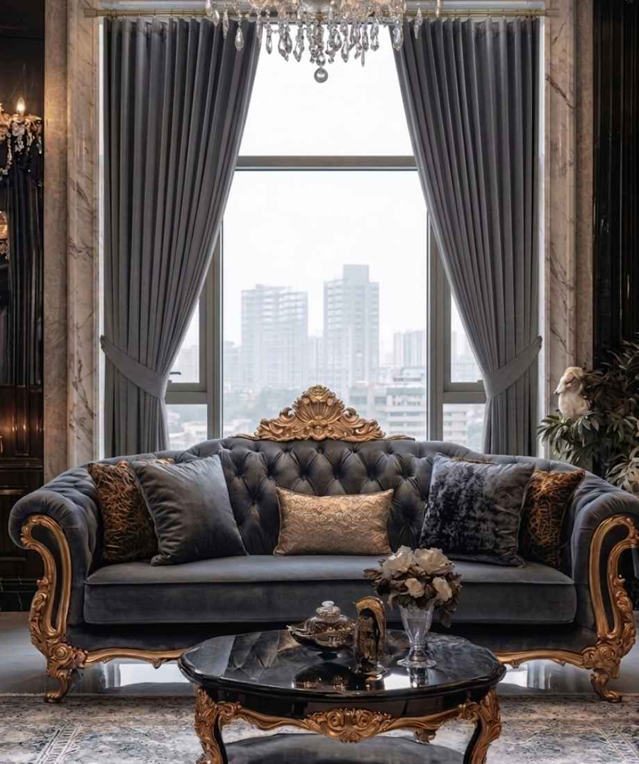 Ash Grey Velvet Curtain - InamCarpets