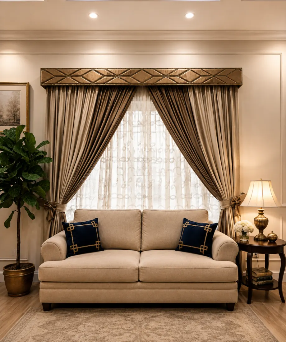 Beige Brown Pelmet Curtain