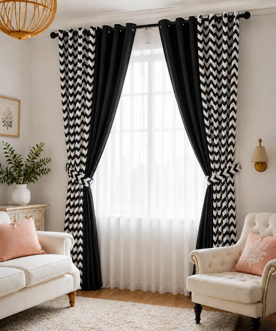 Black Chevron Printed Curtains