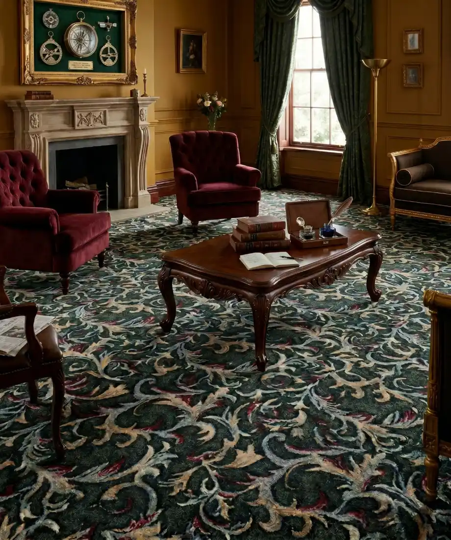 Classic Floral Scroll Wall to Wall Carpet