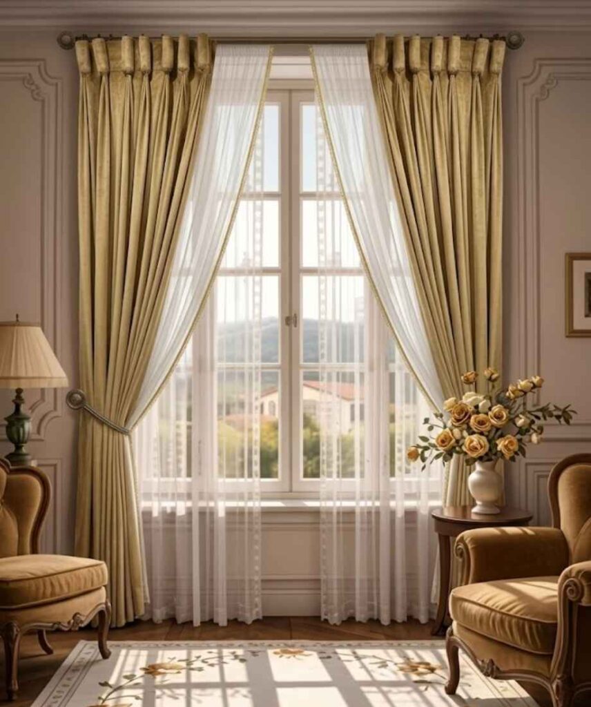 European Gold Velvet Curtain - InamCarpets