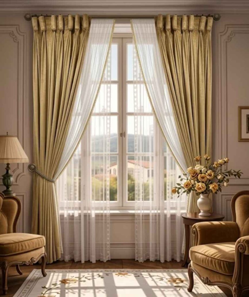 European Gold Velvet Curtain - InamCarpets