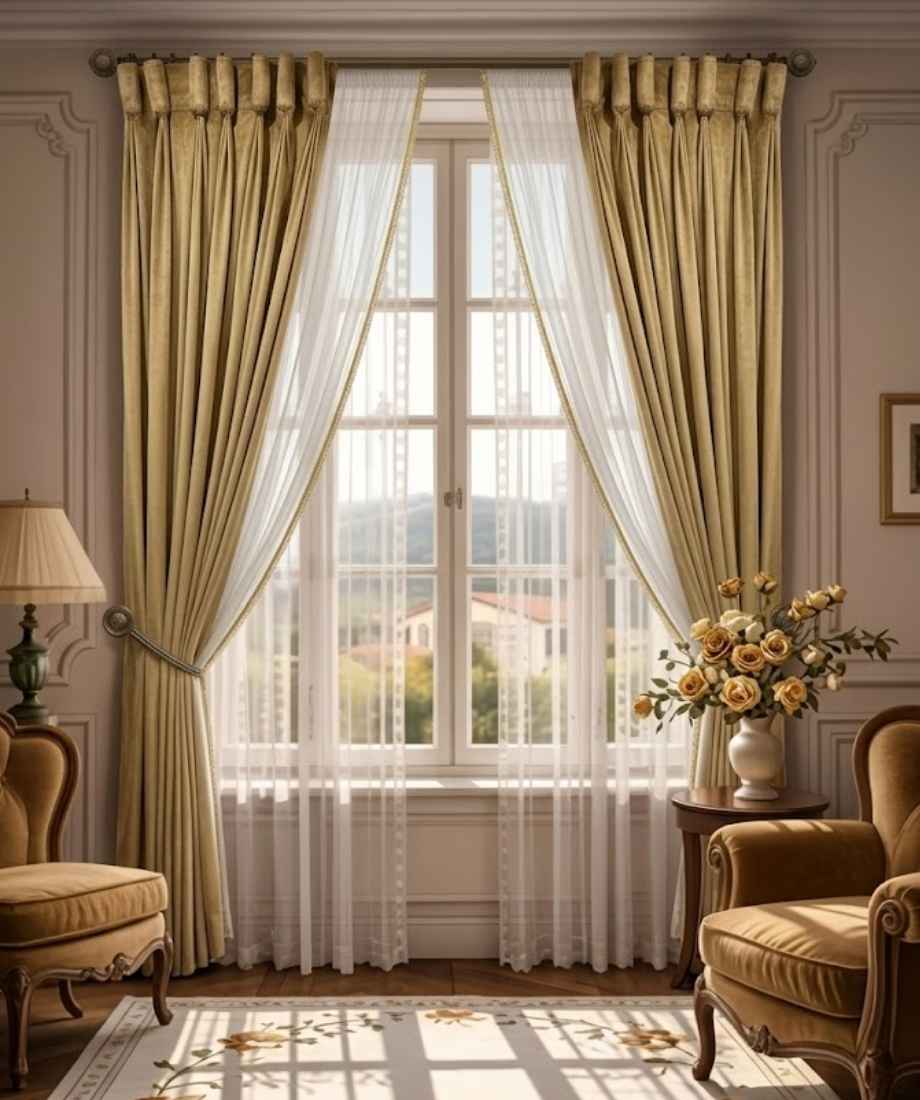 European Gold Velvet Curtain - InamCarpets