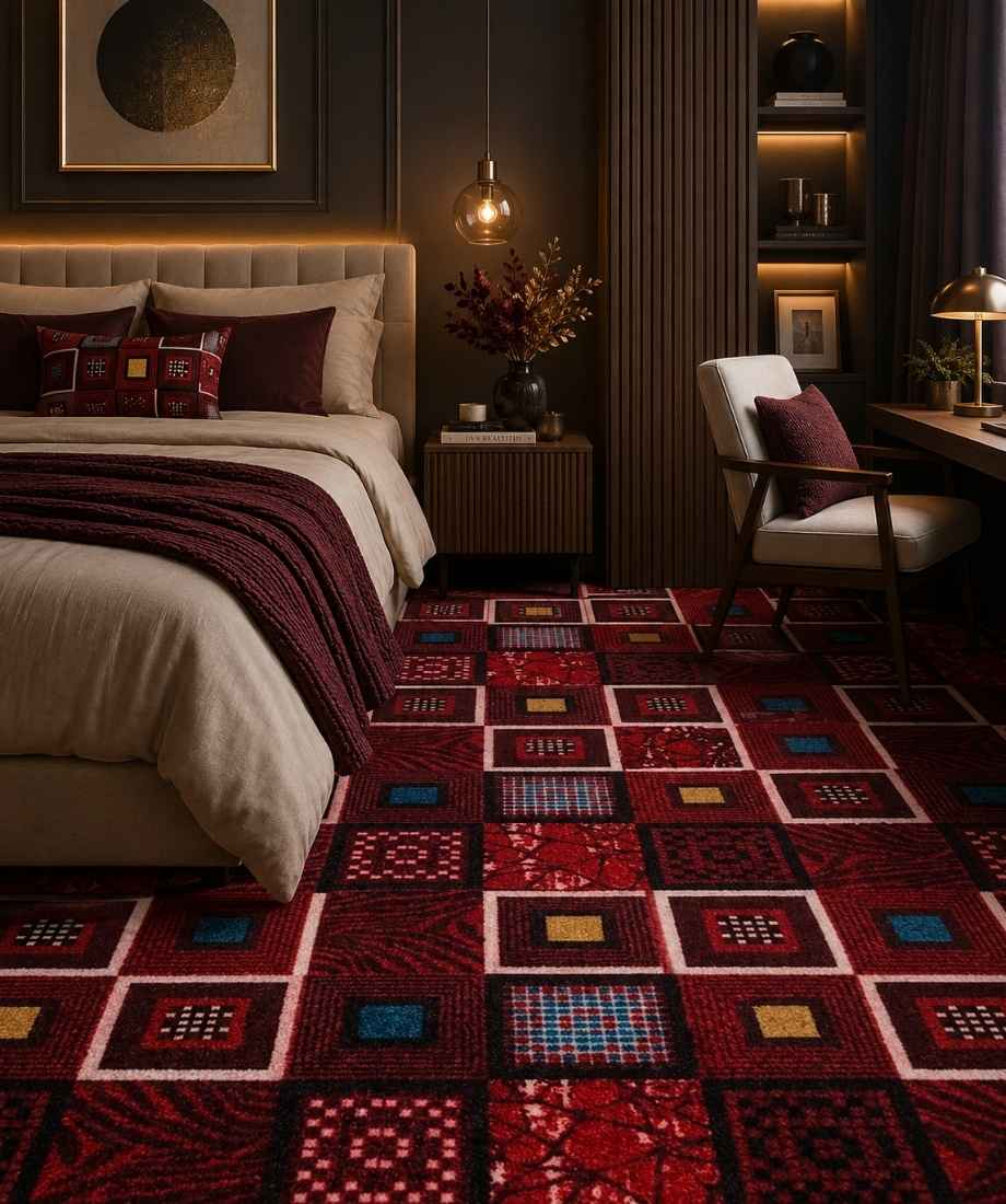 Geometric Mosaic Grid Wall to Wall Carpet - InamCarpets
