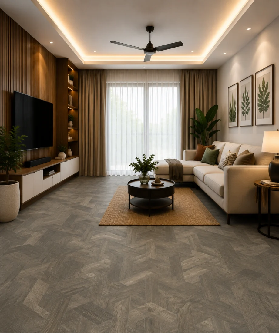 Gray Geometric Pattern Wood Flooring - Image 2