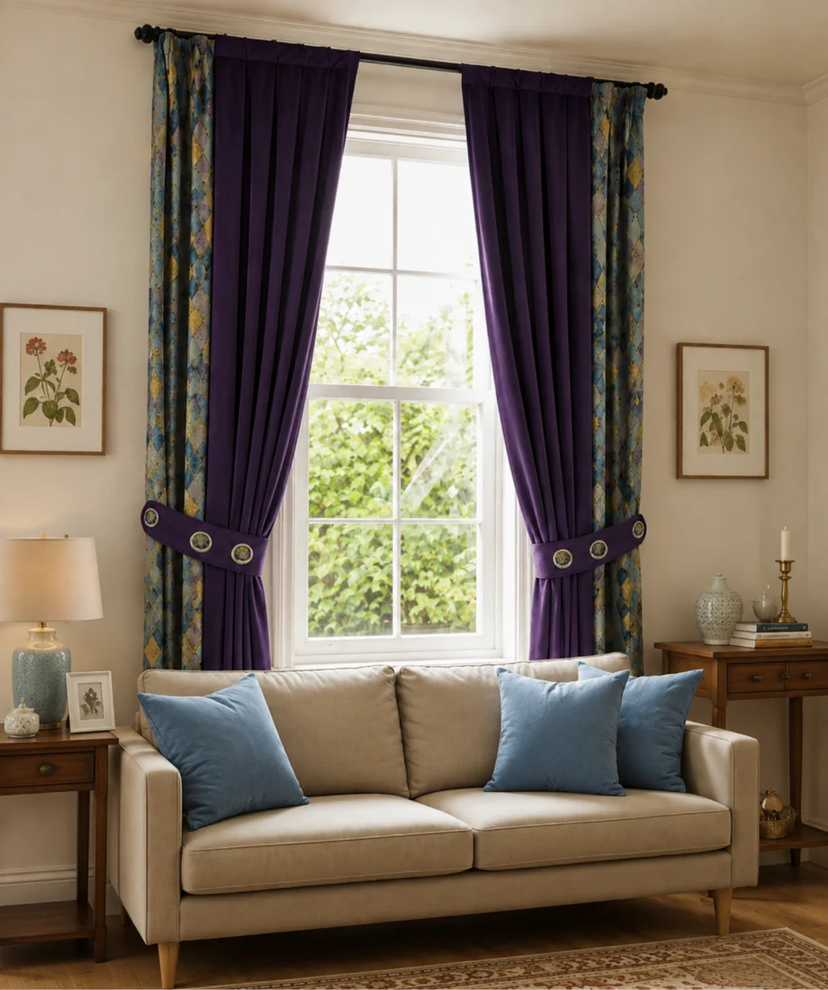 Luxury Purple Velvet Printed Curtains