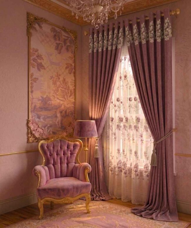 Mauve Majesty Floral Curtains - InamCarpets