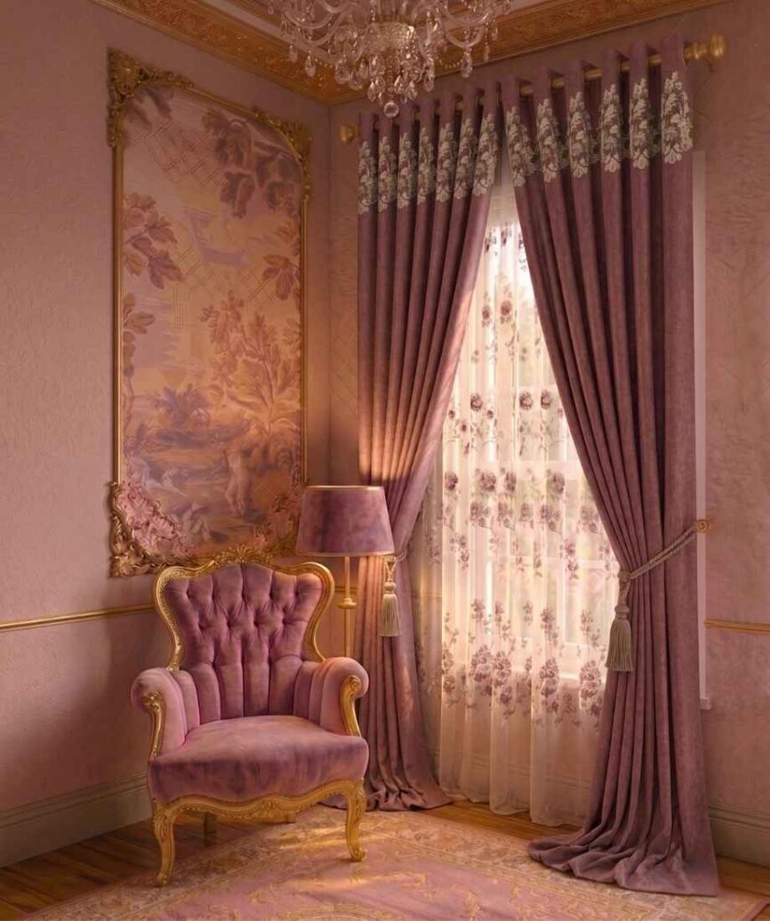 Mauve Majesty Floral Curtains - InamCarpets
