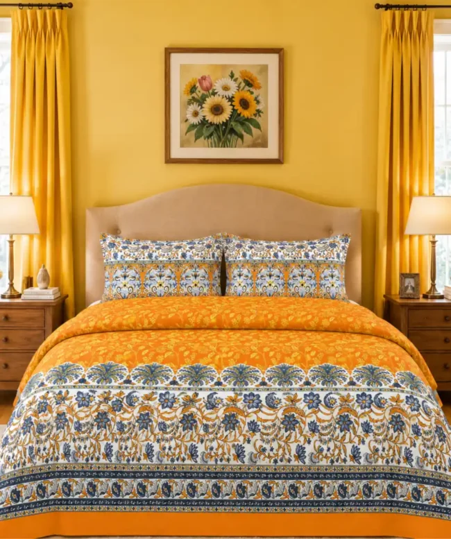 Mustard Blue Heritage Bedsheet