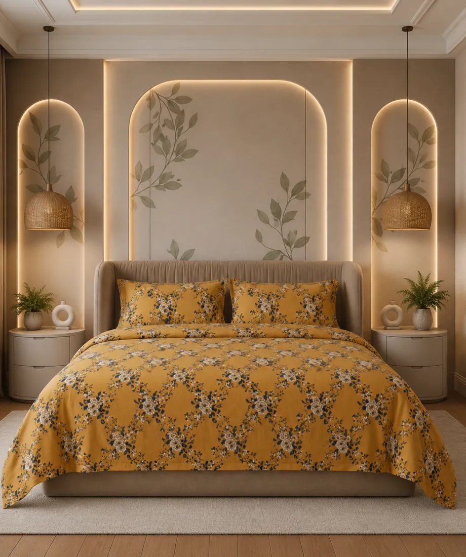 Mustard Floral Trellis Bedsheet