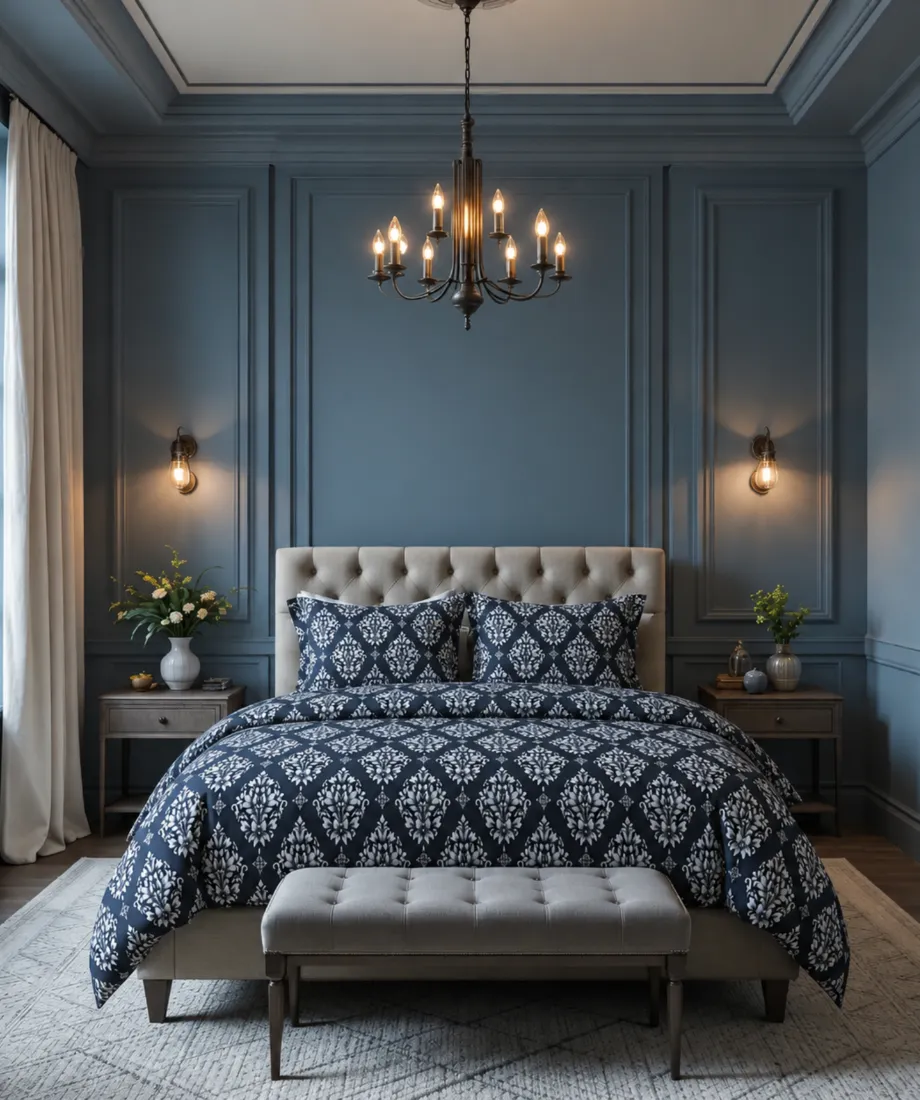 Navy Blue Damask Bedsheet