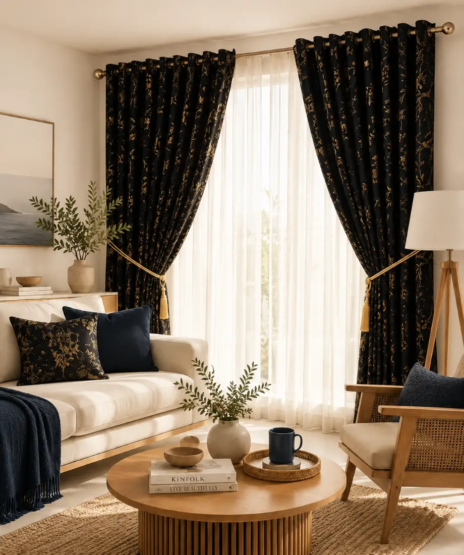 Premium Black Gold Window Curtains