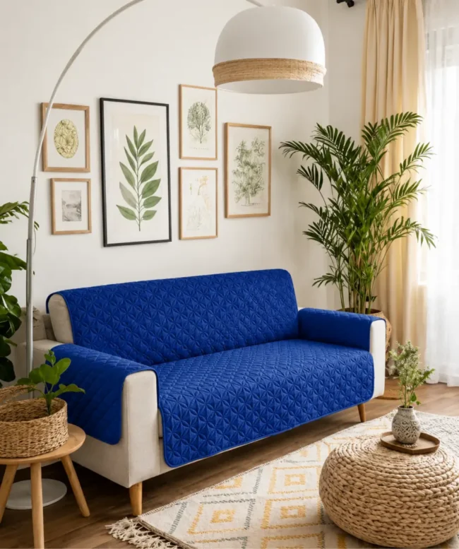 Royal Blue Quilted Sofa Cover