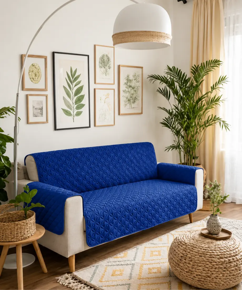 Royal Blue Quilted Sofa Cover