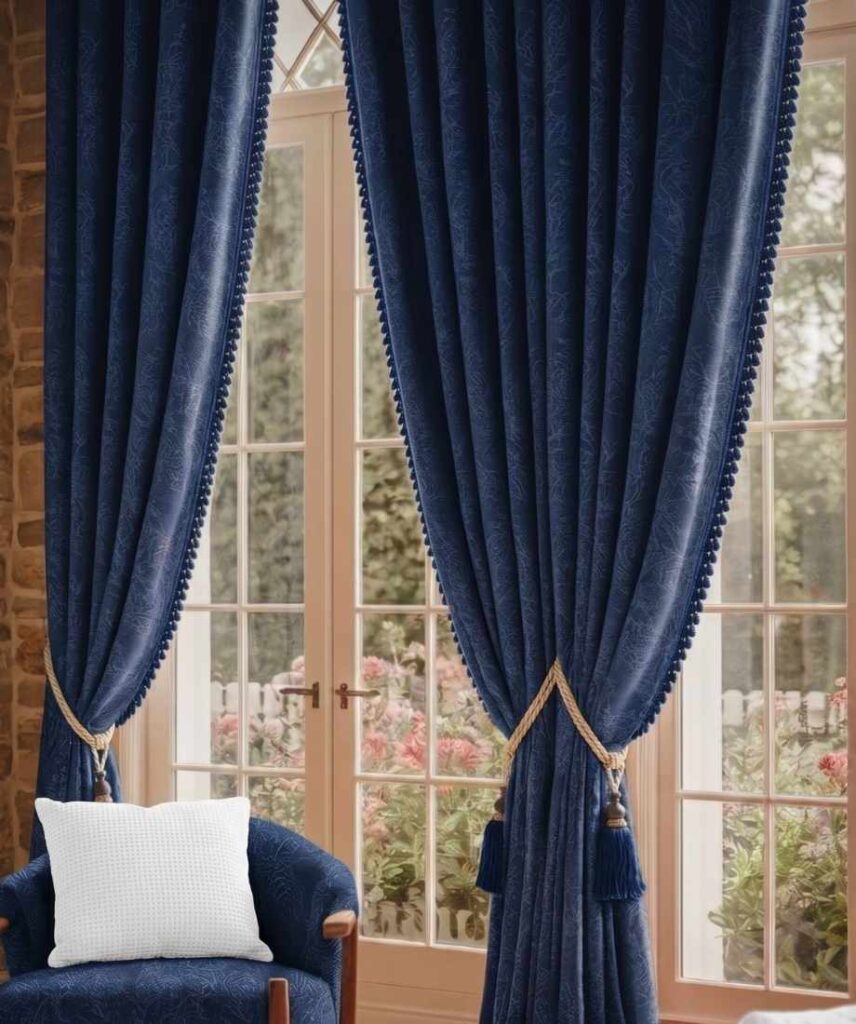 Royal Sapphire Damask Curtains - InamCarpets