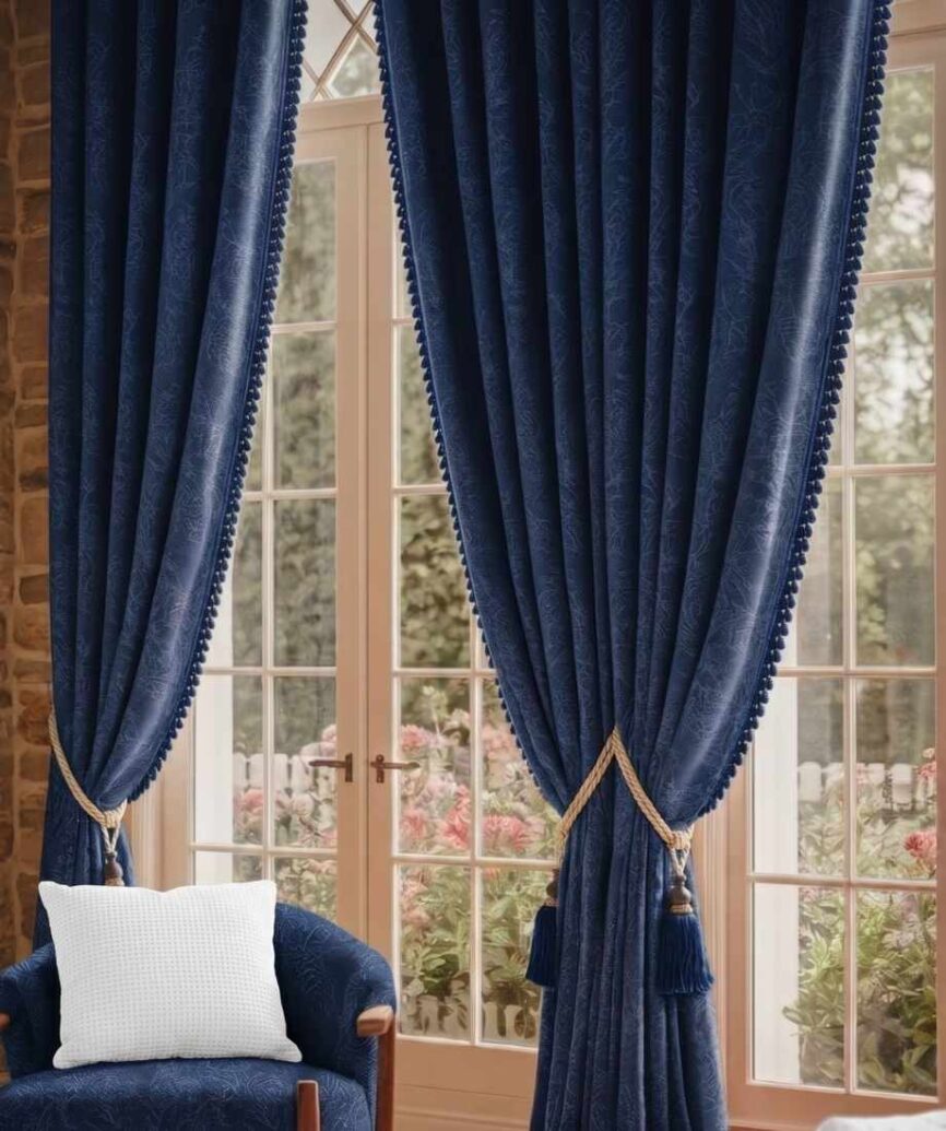 Royal Sapphire Damask Curtains - InamCarpets