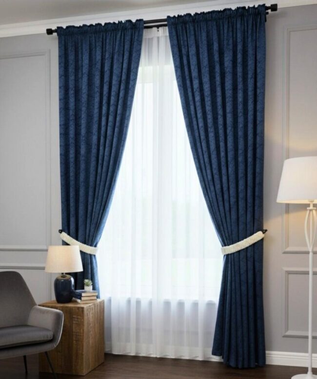 Royal Sapphire Damask Curtains - InamCarpets