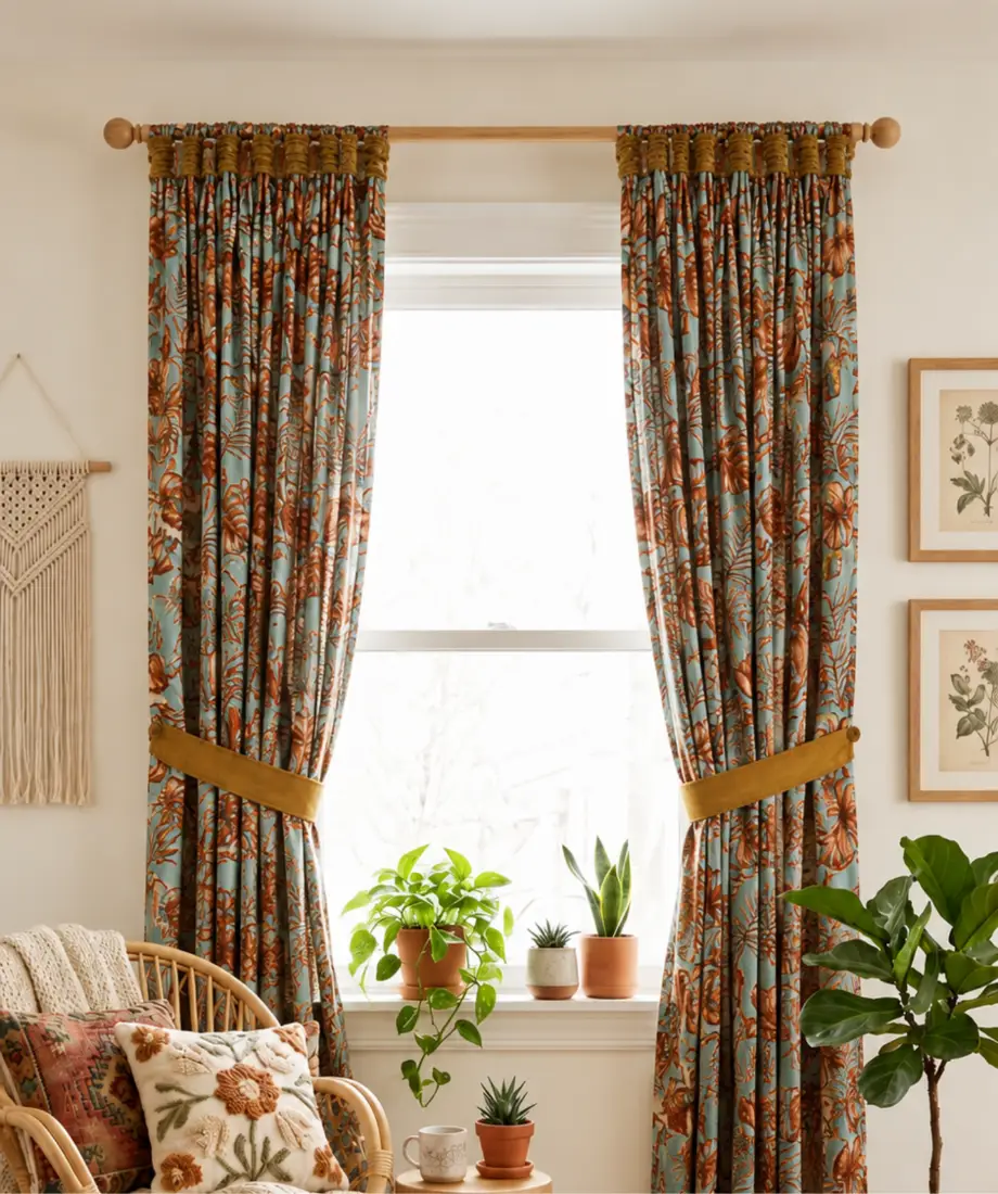 Sky Blue Tropical Floral Curtains