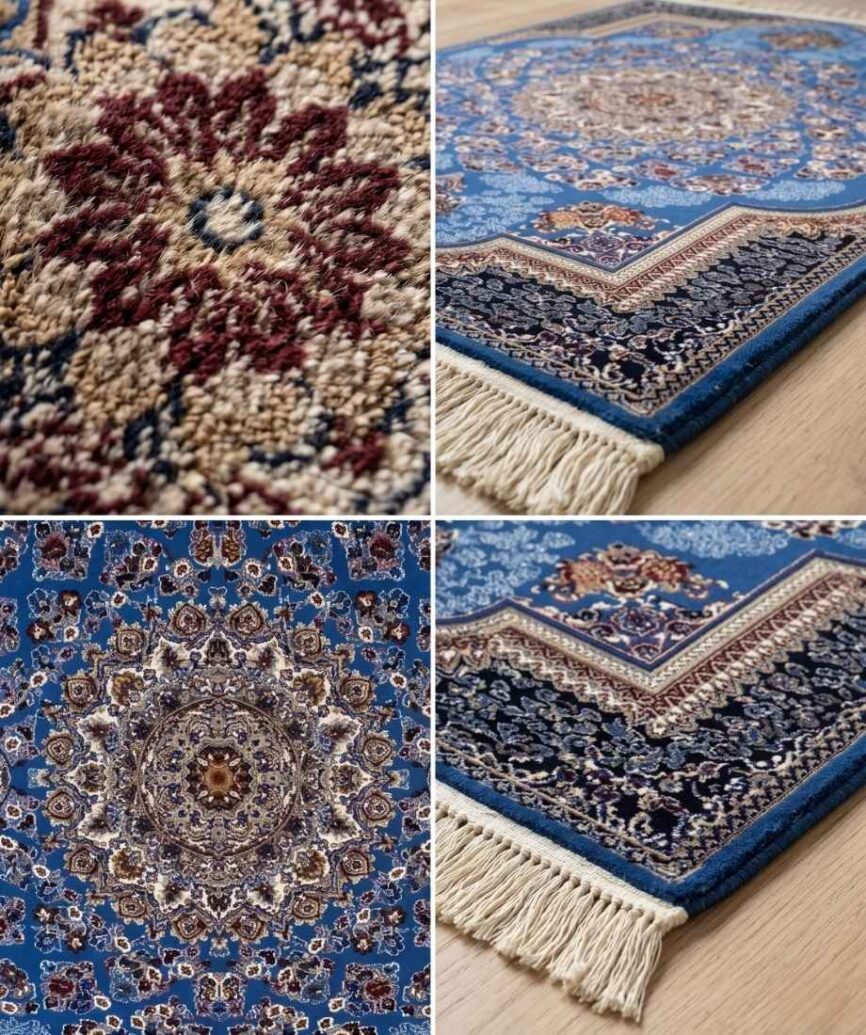 Central Medallion Pattern Blue & Black Iranian Rug - InamCarpets