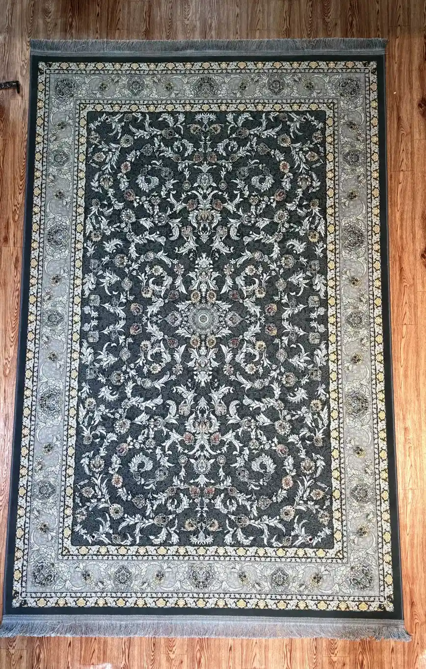 Charcoal Grey Ivory Traditional Pattern Qaleen