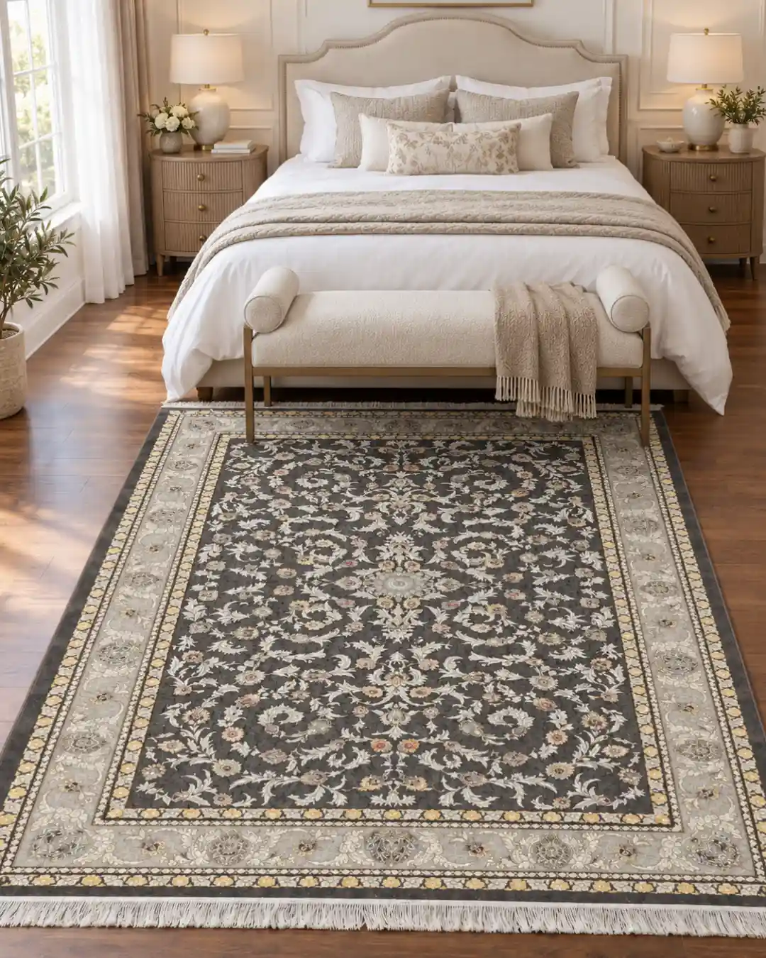 Classic Grey Gold Silk Rug - Image 2