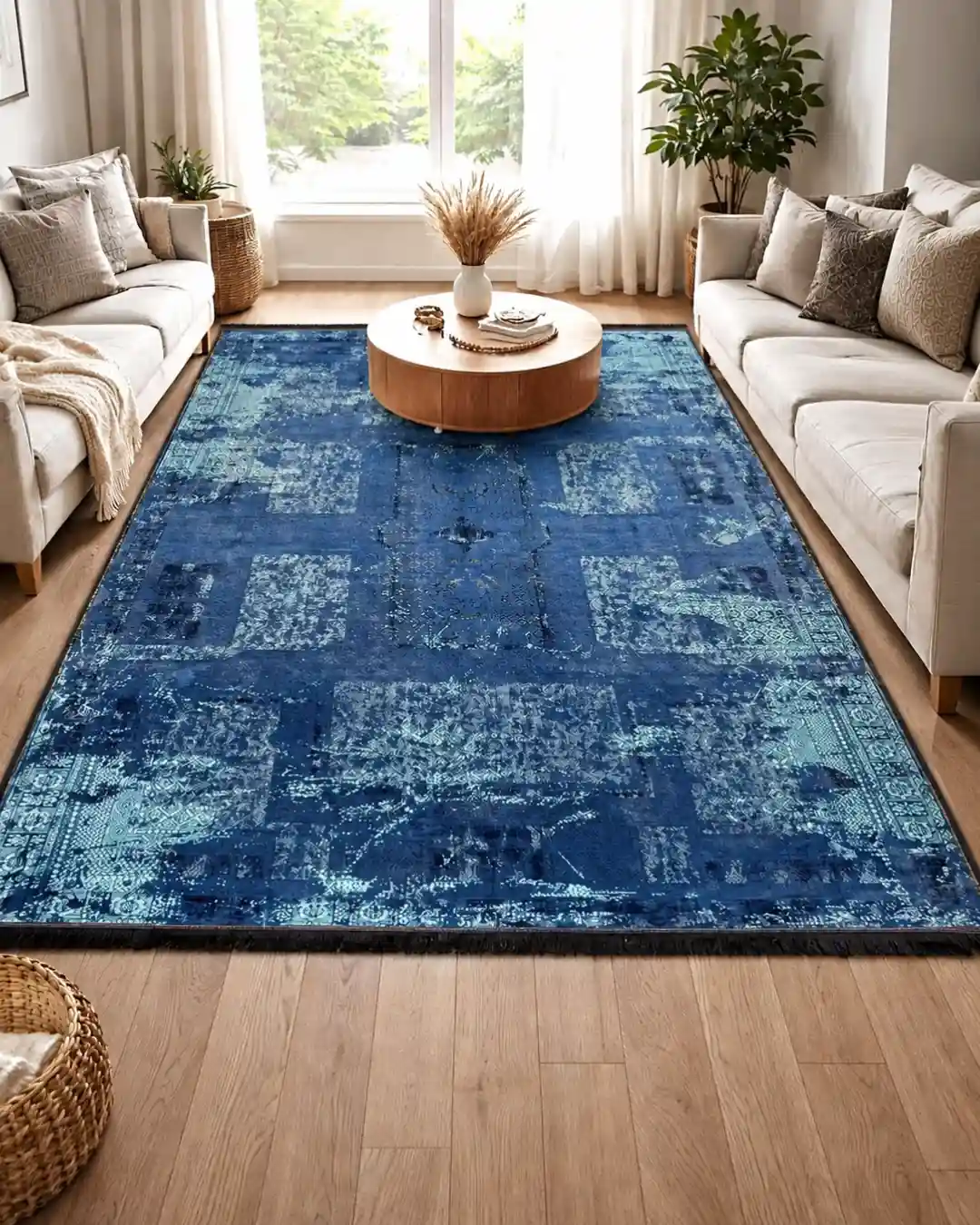Distressed Navy Blue Vintage Rug - Image 2