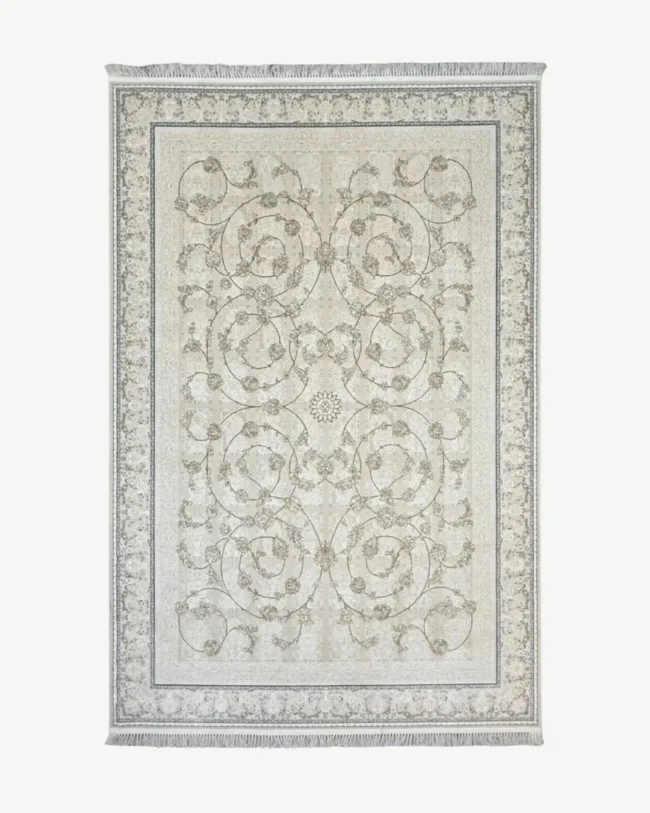 Elegant Ivory Floral Scroll Rug