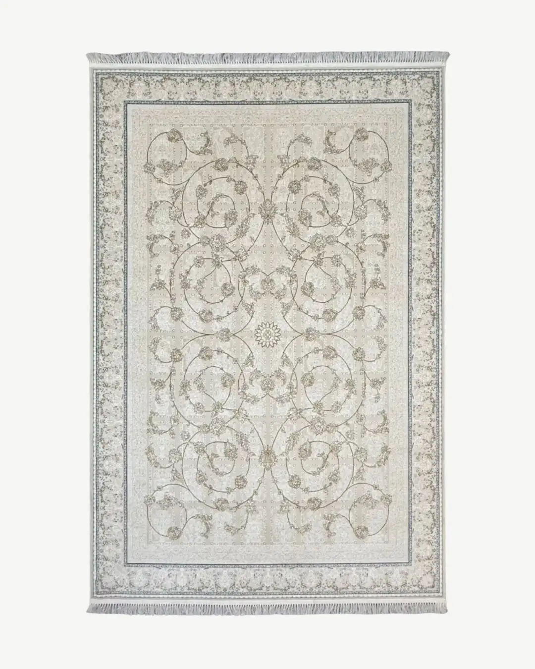 Elegant Ivory Floral Scroll Rug