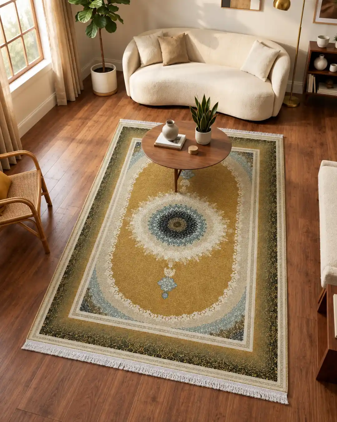 Mustard Gold Persian Medallion Rug - Image 2