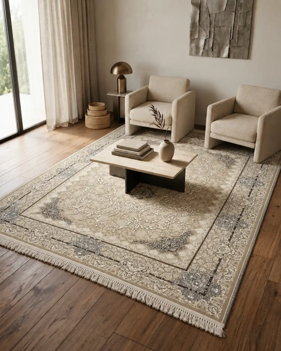 Persian Beige Ivory Medallion Rug - Image 2