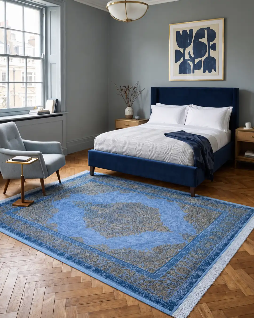 Royal Persian Blue Silk Rug - Image 2