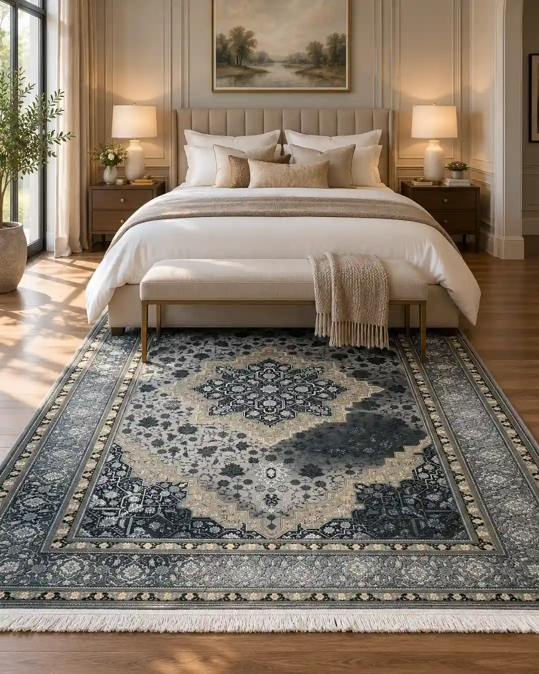 Turkish Charcoal Silk Medallion Carpet - Image 2