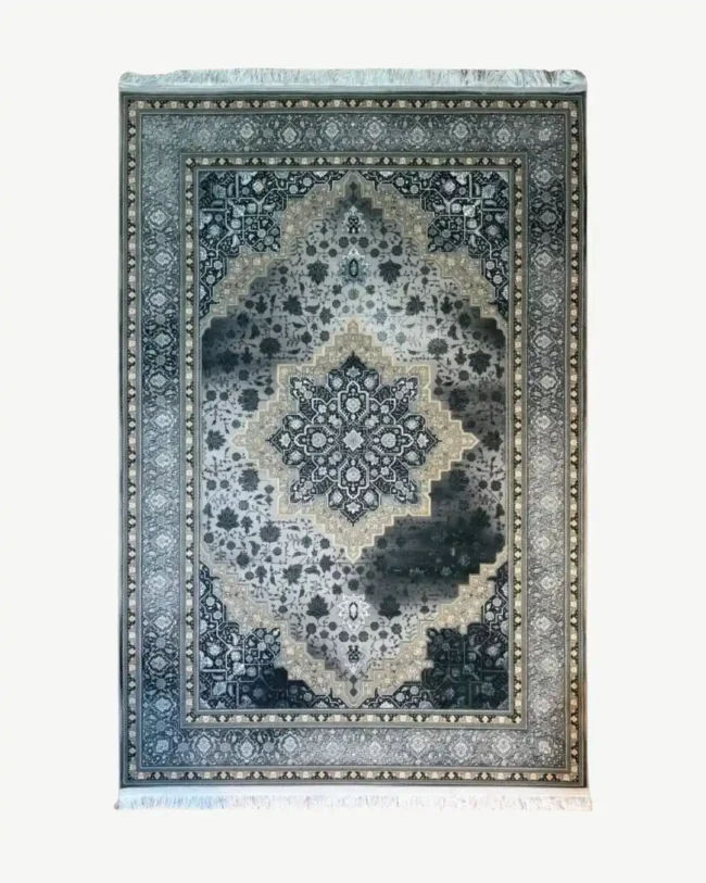 Turkish Charcoal Silk Medallion Carpet