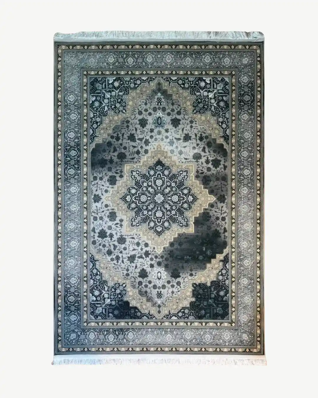 Turkish Charcoal Silk Medallion Carpet