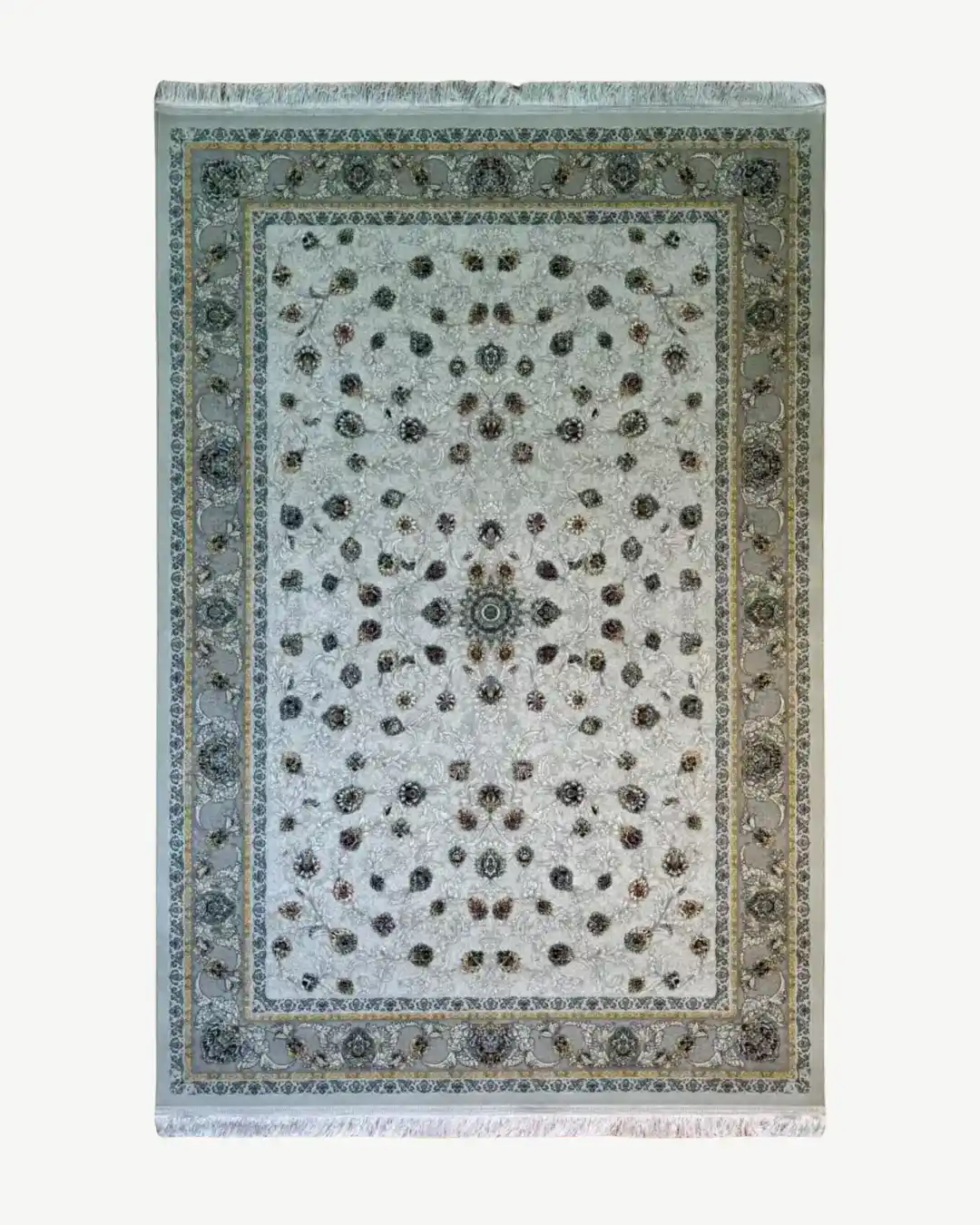 Turkish Ivory Silk Floral Rug