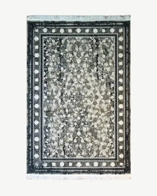 Vintage Black Grey Floral Rug
