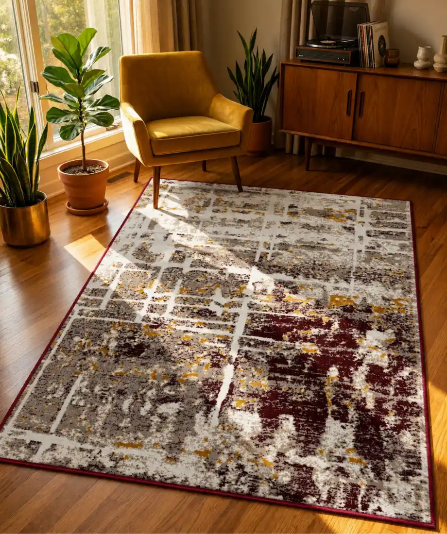 Abstract Burgundy Gold Area Rug - Image 2