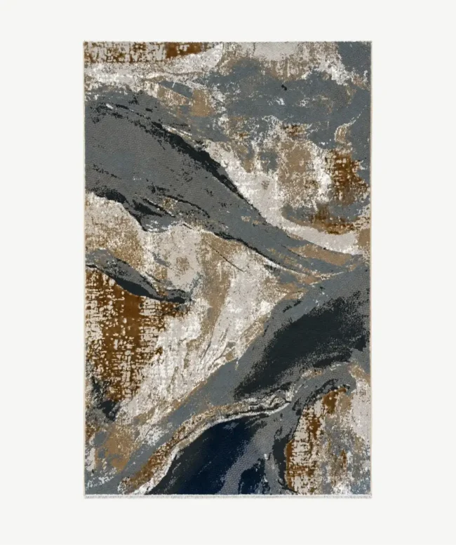 Abstract Gray Beige Brushstroke Rug