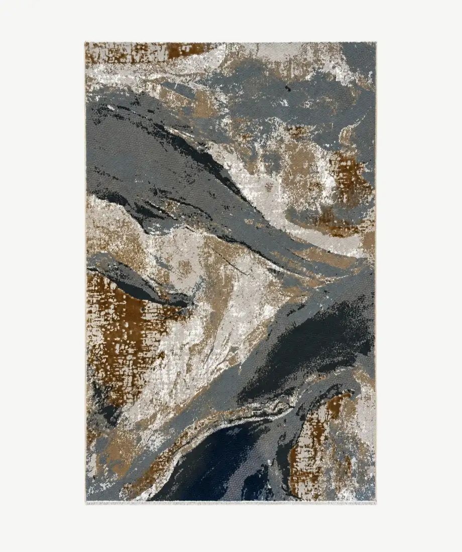 Abstract Gray Beige Brushstroke Rug