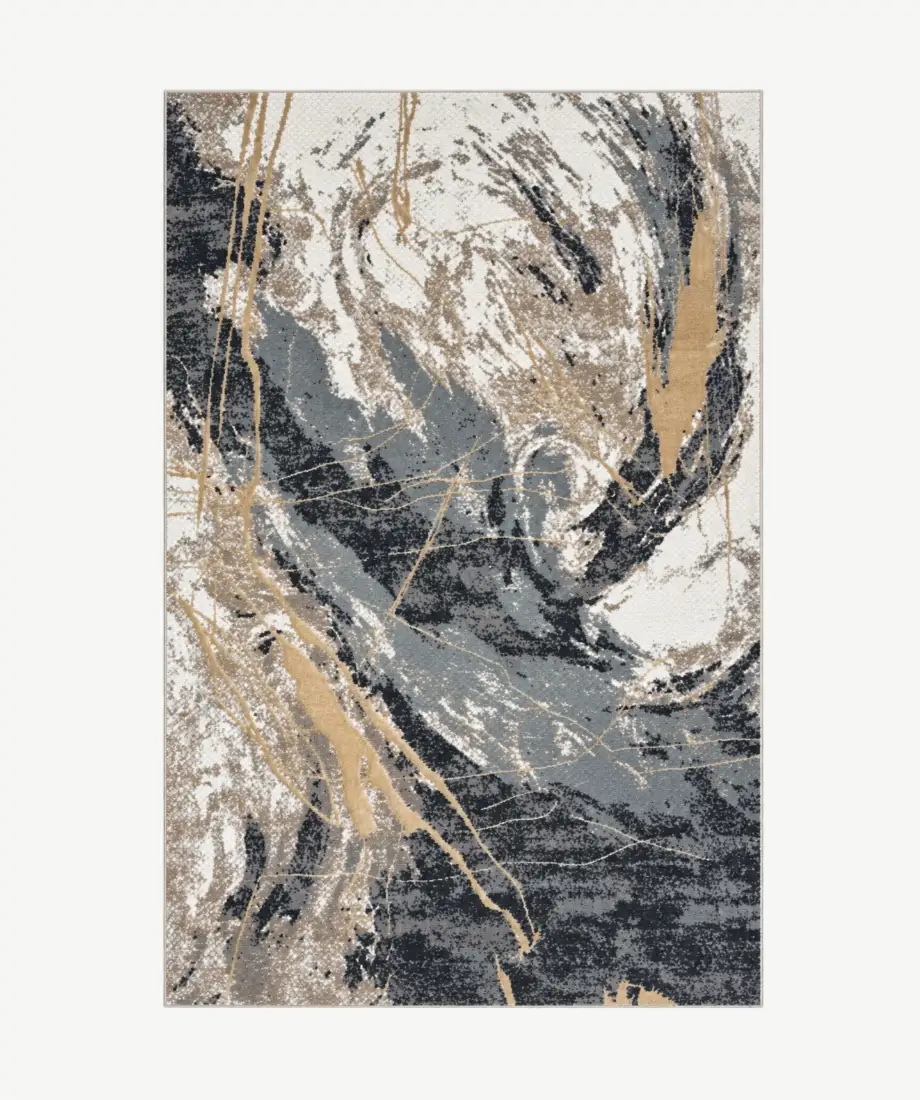 Abstract Gray Beige Gold Area Rug