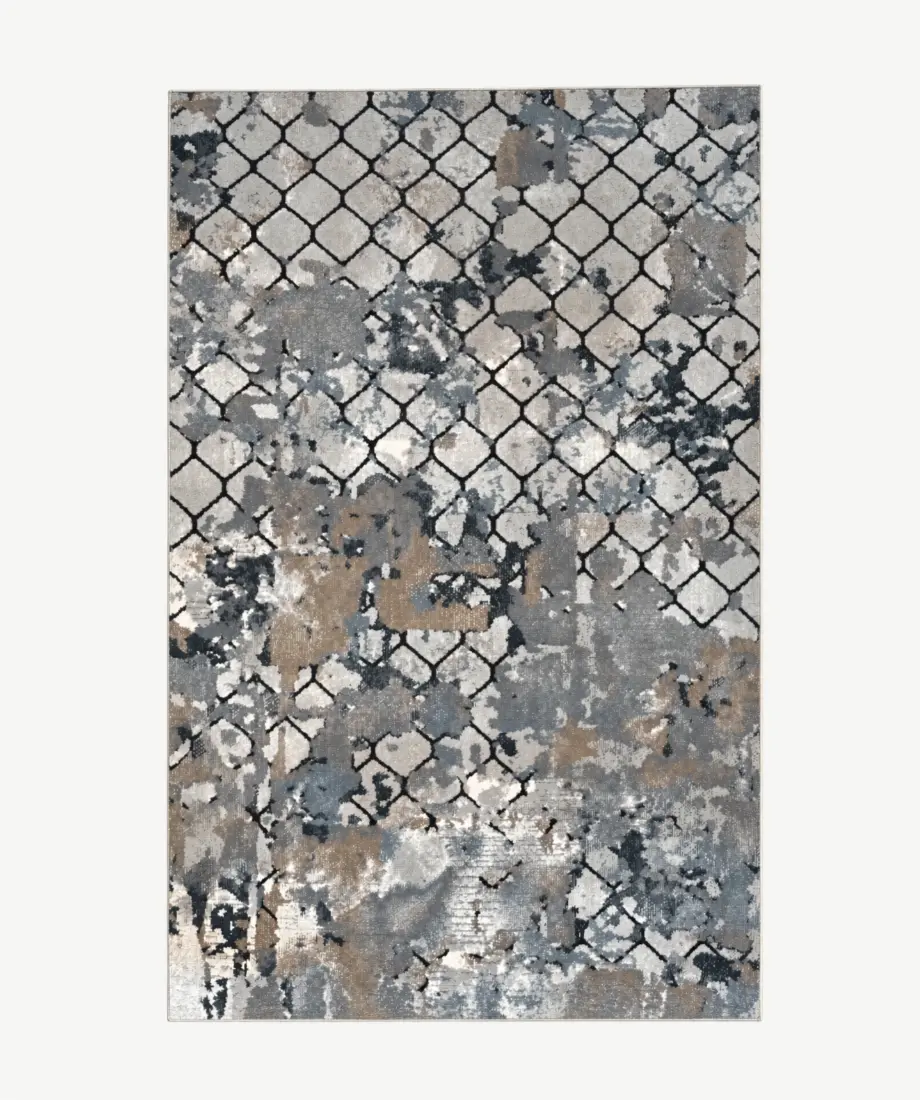 Abstract Gray Beige Trellis Area Rug