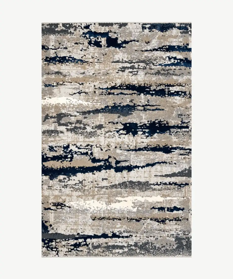 Abstract Navy Beige Textured Area Rug