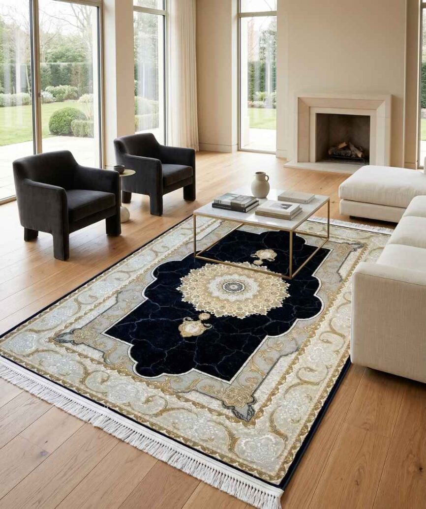 Black Persian Rug 1200 Reeds - InamCarpets