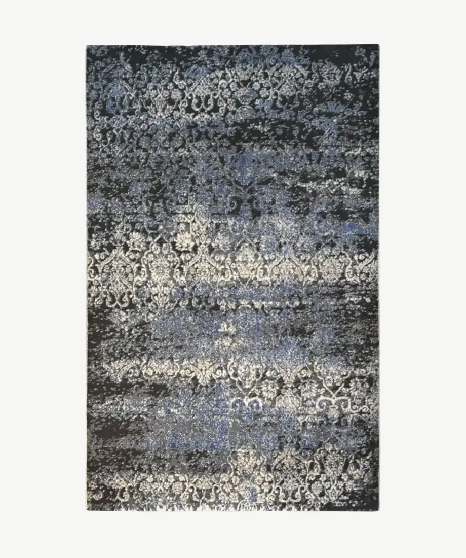 Charcoal Blue Distressed Ornamental Rug