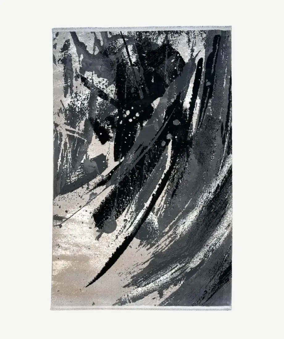 Charcoal Gray Abstract Brushstroke Rug