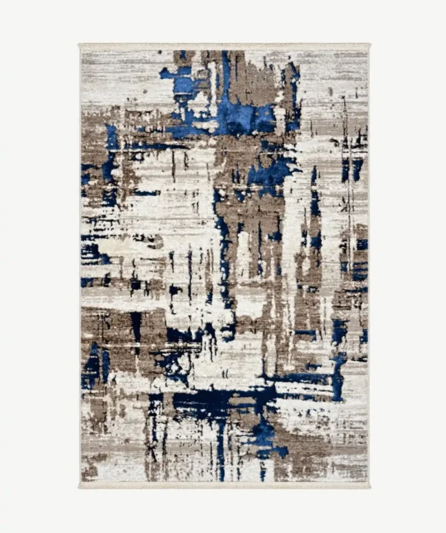 Contemporary Abstract Blue Beige Area Rug