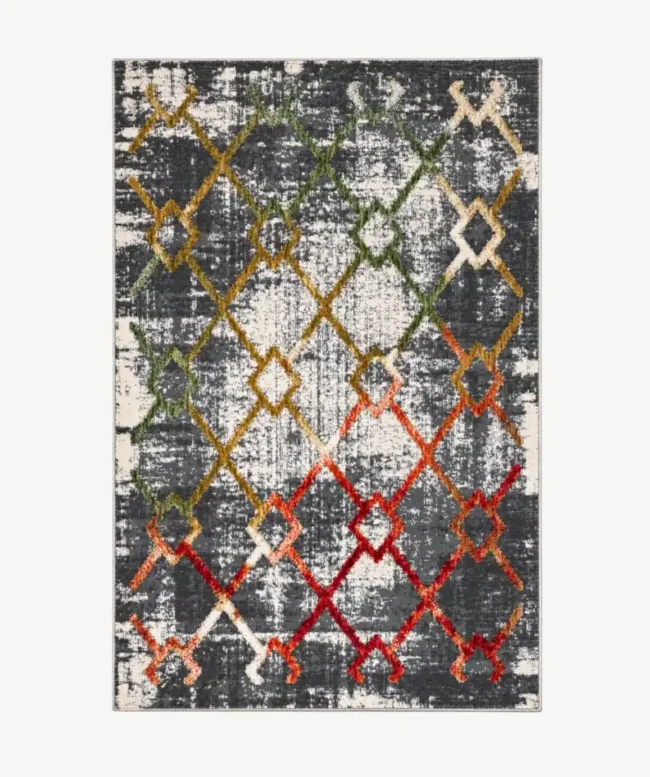 Contemporary Trellis Multicolor Charcoal Rug