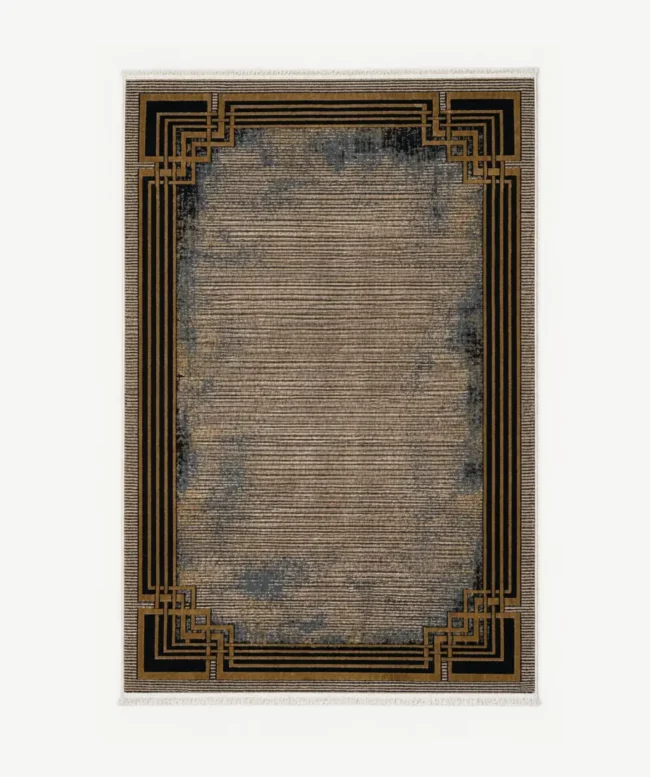 Geometric Black Gold Border Area Rug