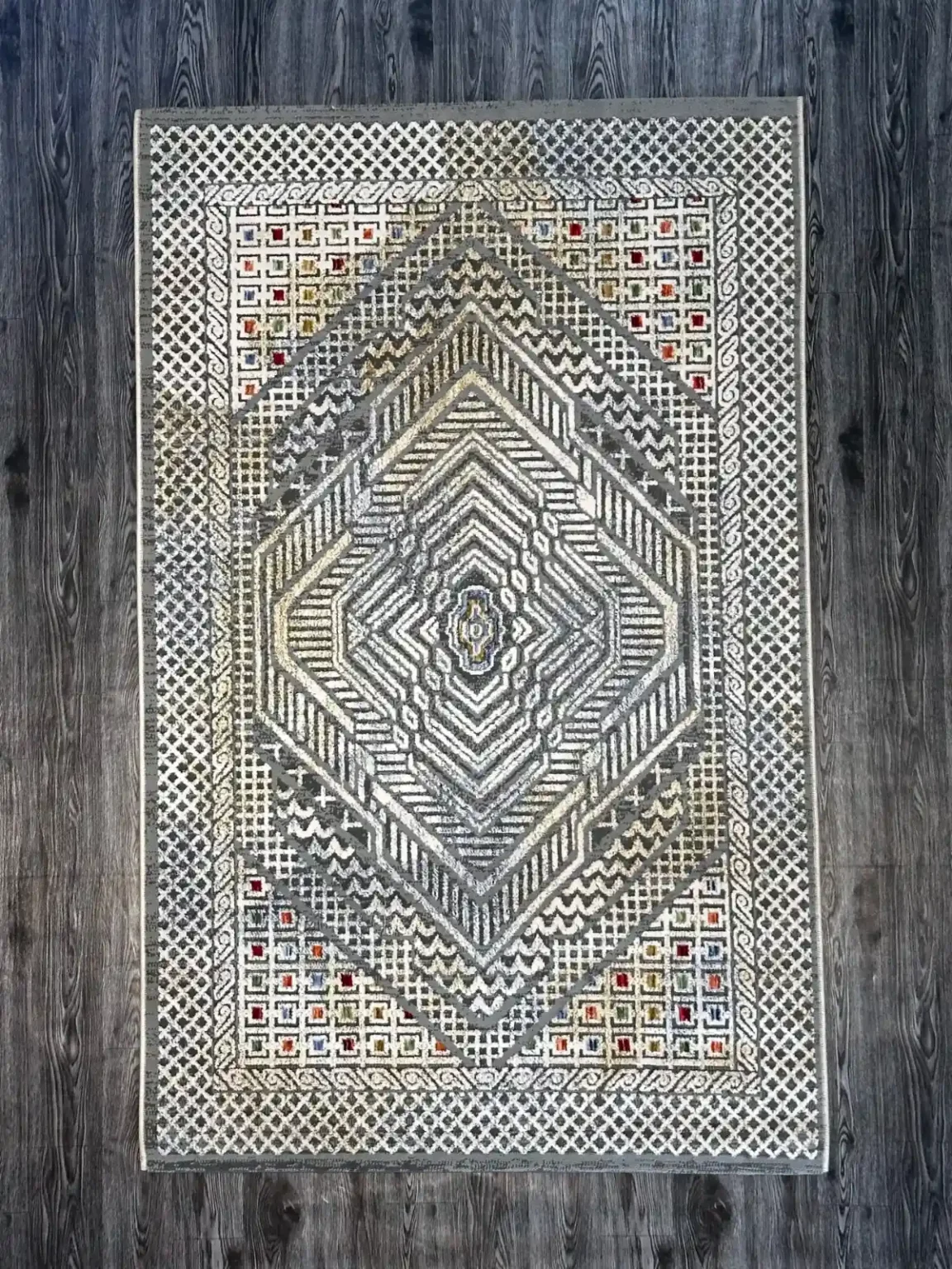 Grey Cream and Multi-Color Accents