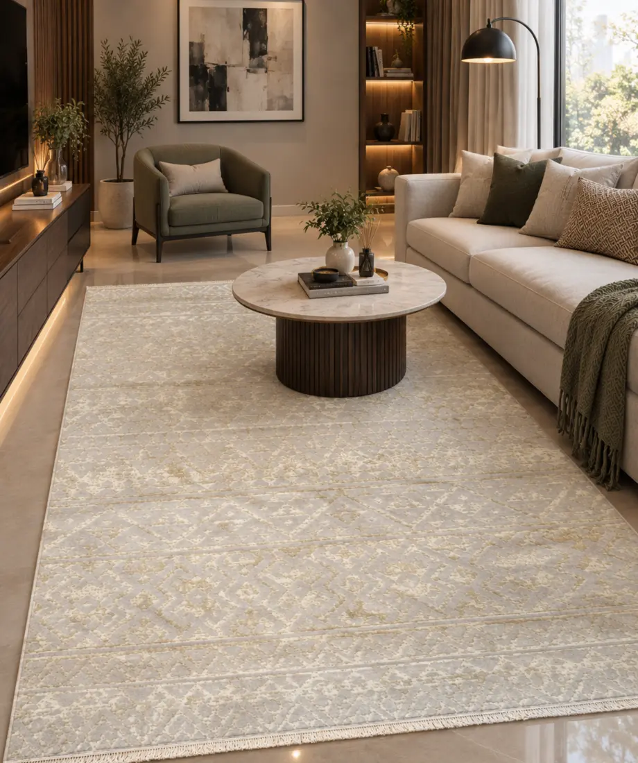 Ivory Gold Geometric Tribal Rug - Image 2
